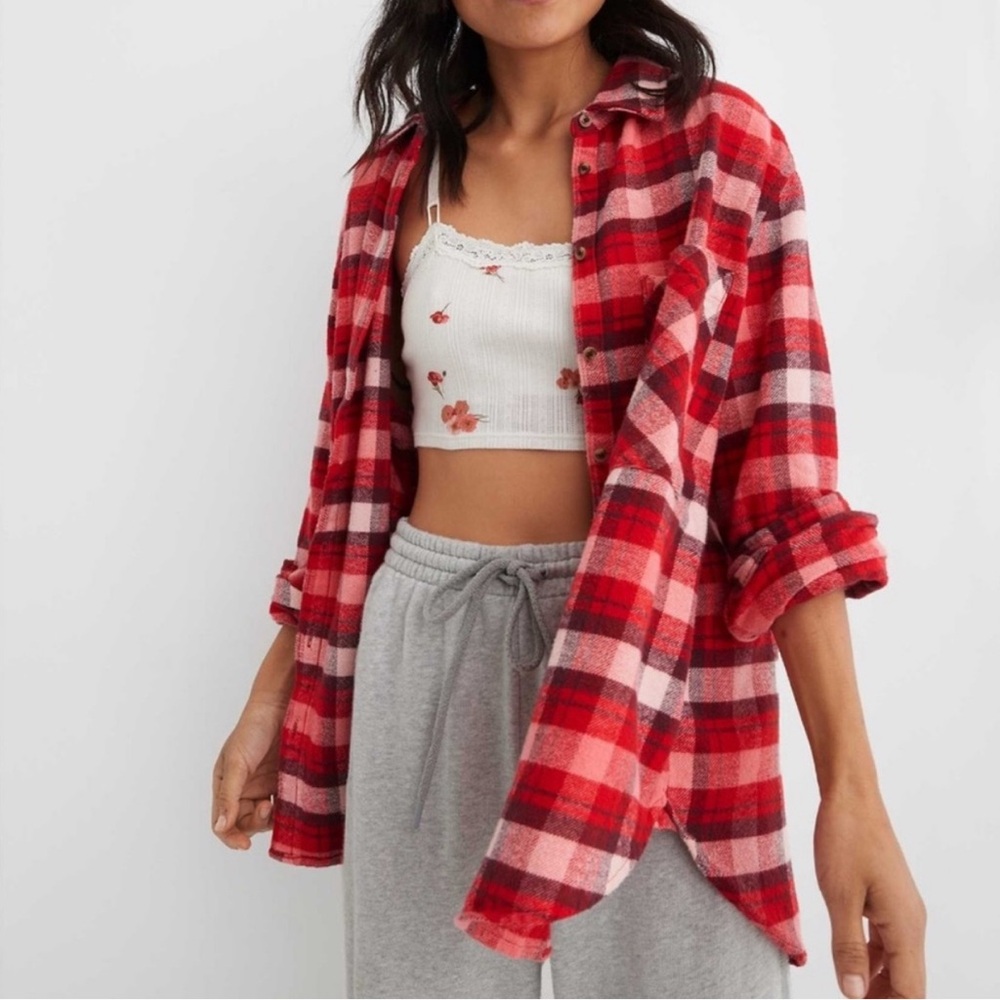 Aerie Oversized Plaid Anytime Fave Flannel Size Medium